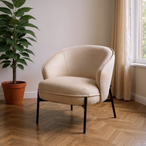 Fauteuil tissu beige pied métal noir Ixia - 615294