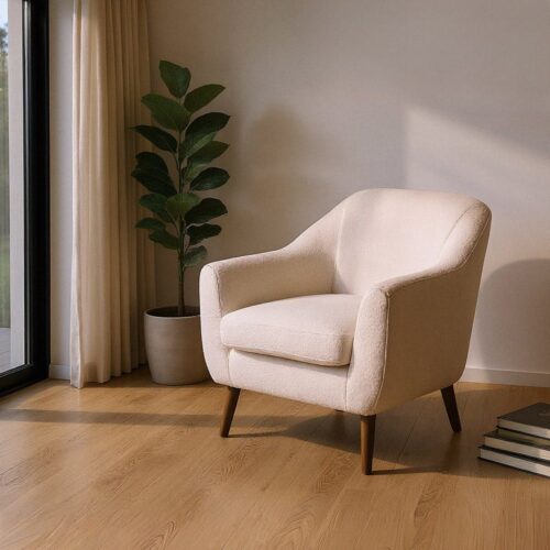 Fauteuil tissu blanc bois hévéa Ixia Landry - 615355