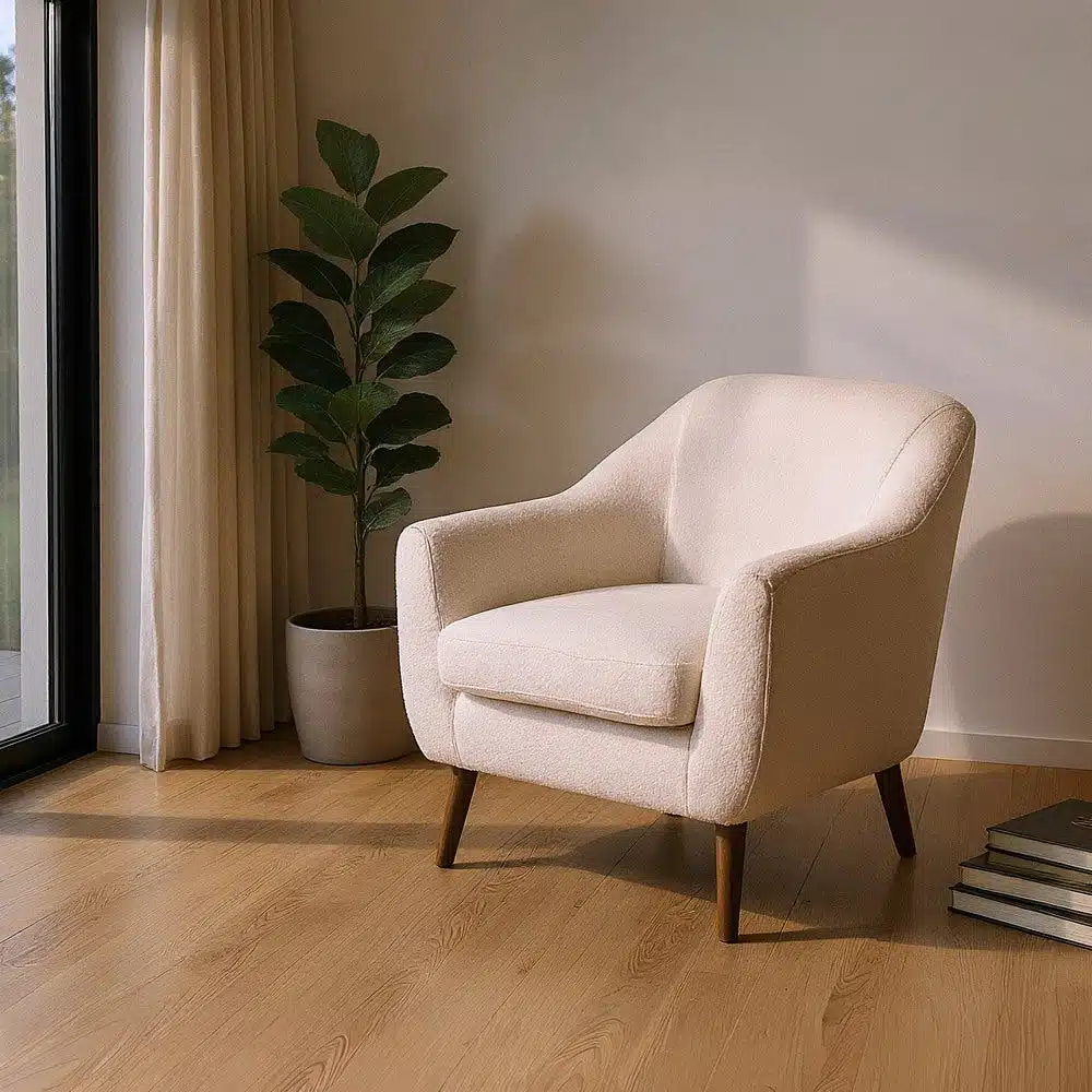 Fauteuil tissu blanc bois hévéa Ixia Landry - 615355