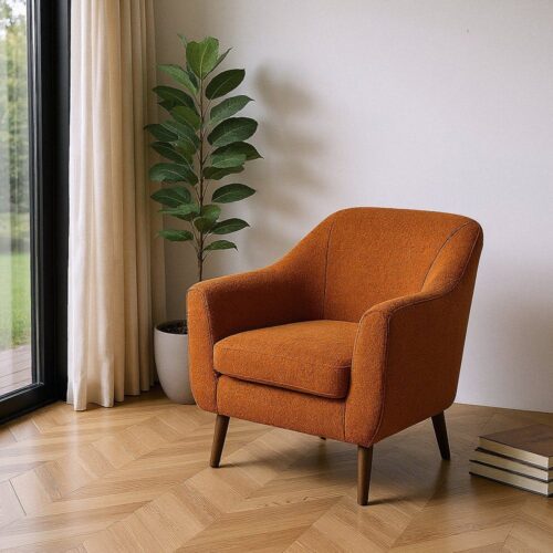 Fauteuil tissu terracotta bois hévéa Ixia Landry - 615356
