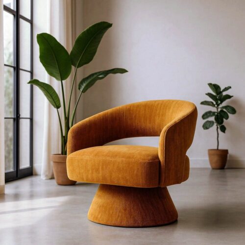 Fauteuil pivotant tissu chenille ocre Ixia - 615430