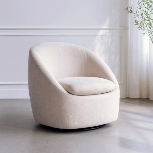 Fauteuil rond pivotant tissu beige Ixia - 615436