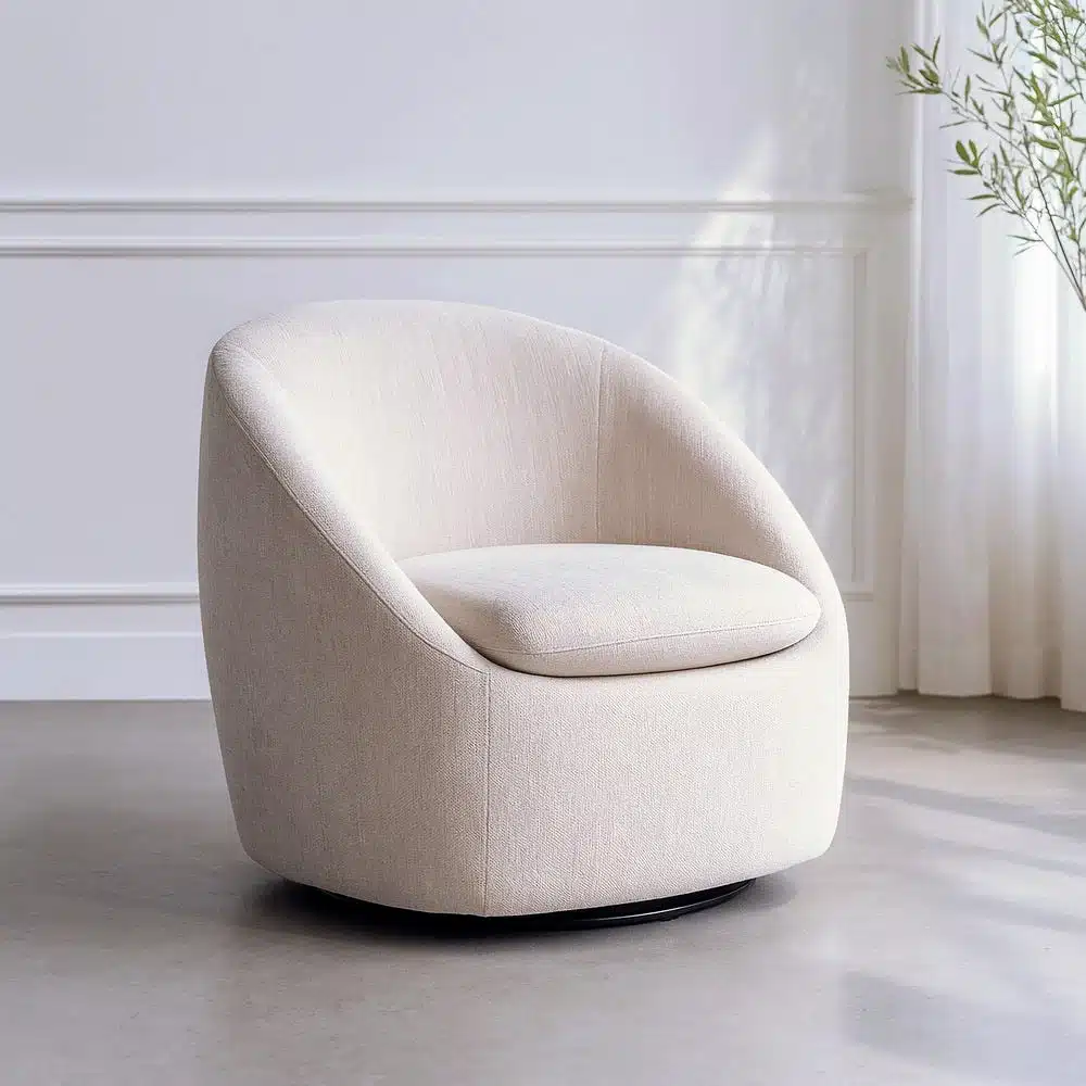 Fauteuil rond pivotant tissu beige Ixia - 615436