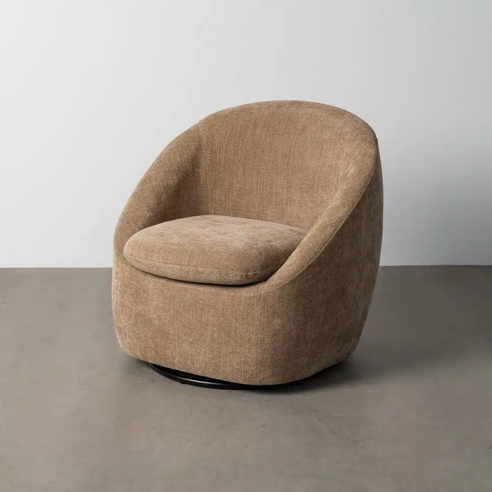 Fauteuil rond pivotant tissu taupe Ixia - 615436