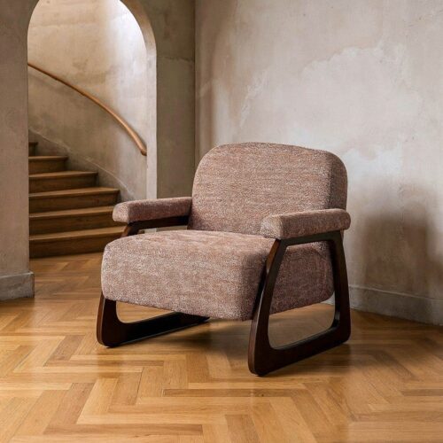 Fauteuil tissu beige brun Ixia contemporain - 615441