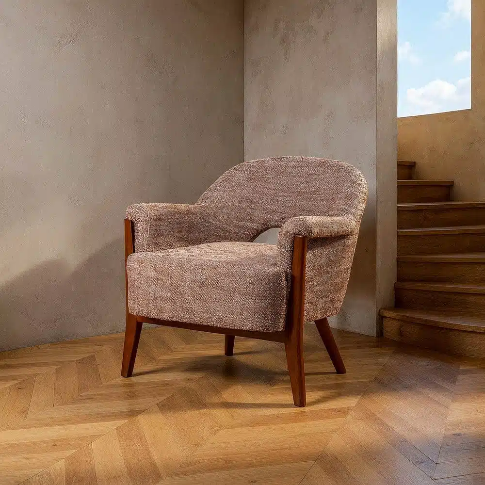 Fauteuil tissu beige bois brun Ixia - 615442