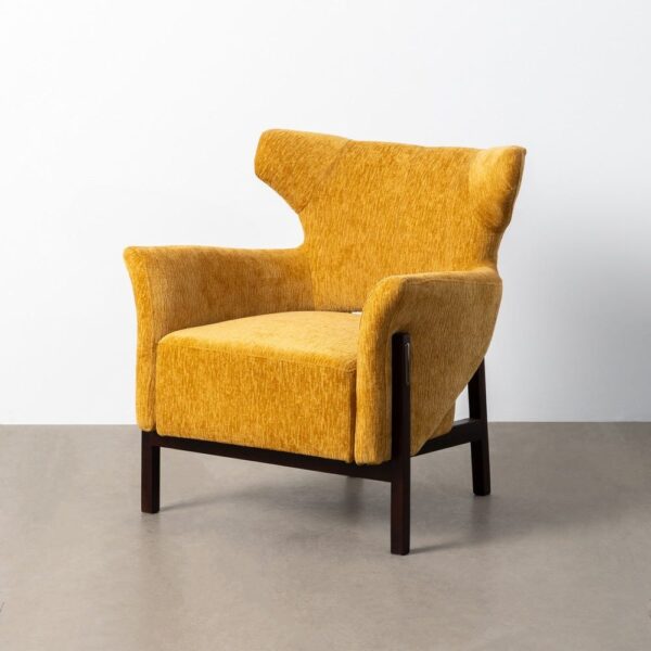 Fauteuil confortable moutarde tissu bois noir Ixia - 615443