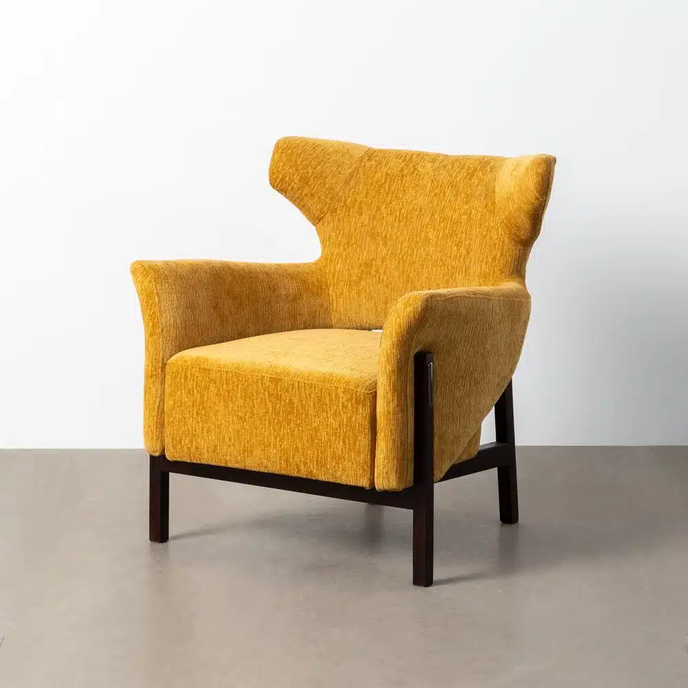 Fauteuil confortable moutarde tissu bois noir Ixia - 615443