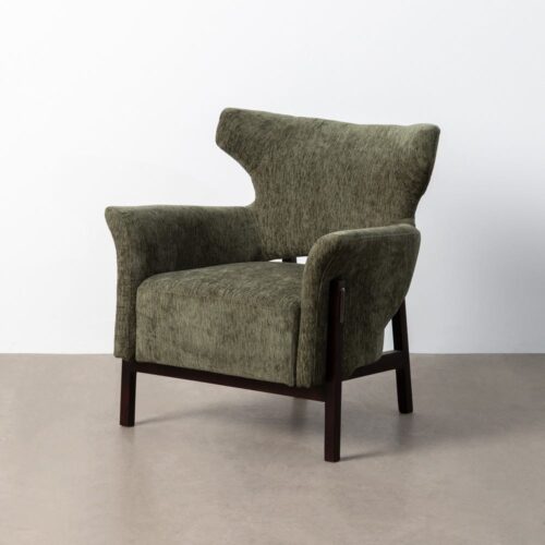 Fauteuil confortable kaki tissu bois noir Ixia - 615445