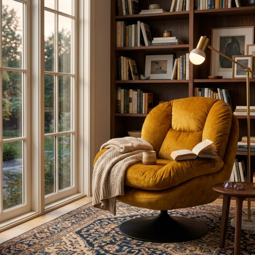 Fauteuil pivotant velours ocre TOPI Zago