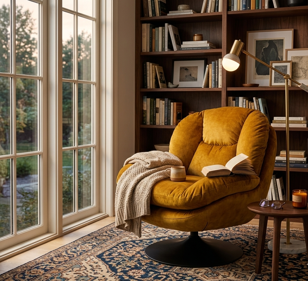 Fauteuil pivotant velours ocre TOPI Zago