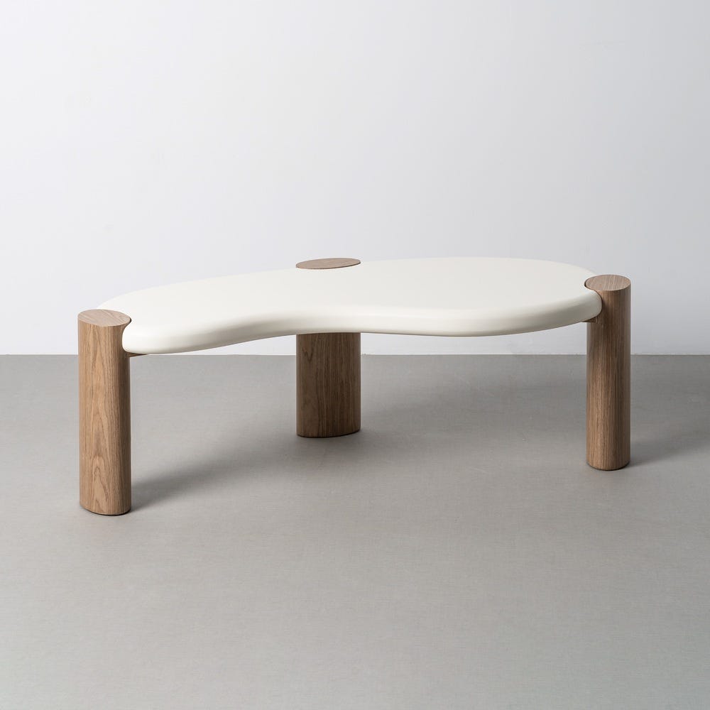 Table Basse Organique 3 Pieds Blanc et Marron Ixia 125x60cm