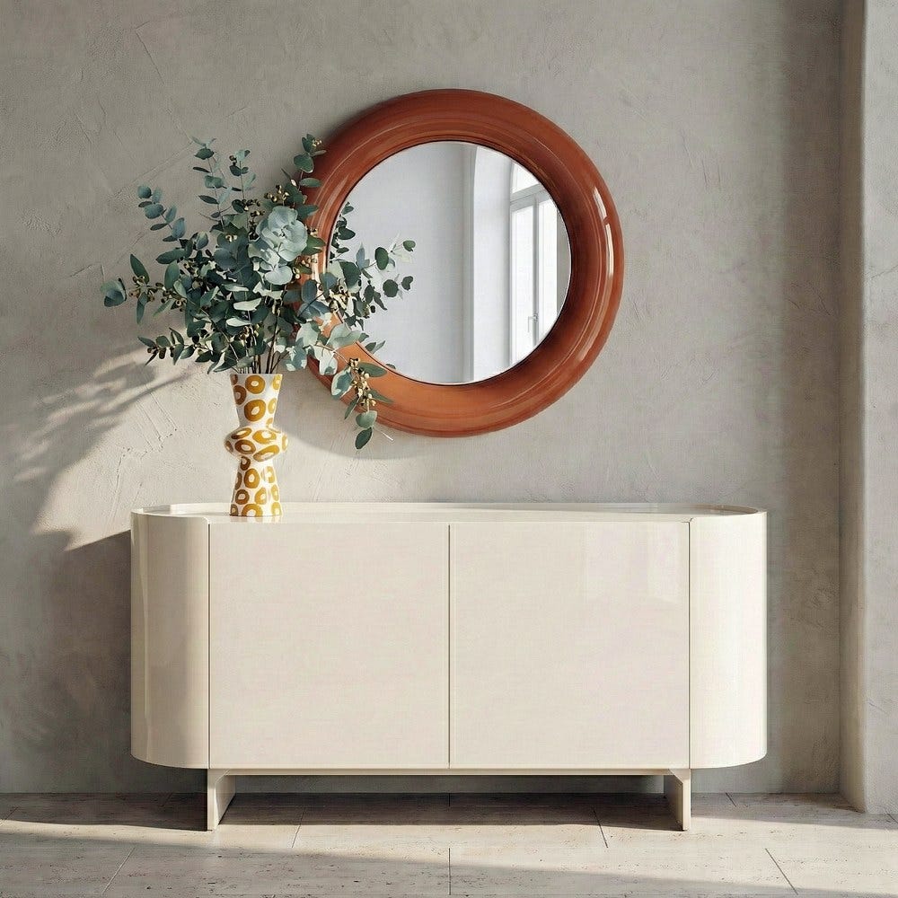 Buffet Laqué Crème Plateau Marbre Blanc 2 Portes Ixia 160cm