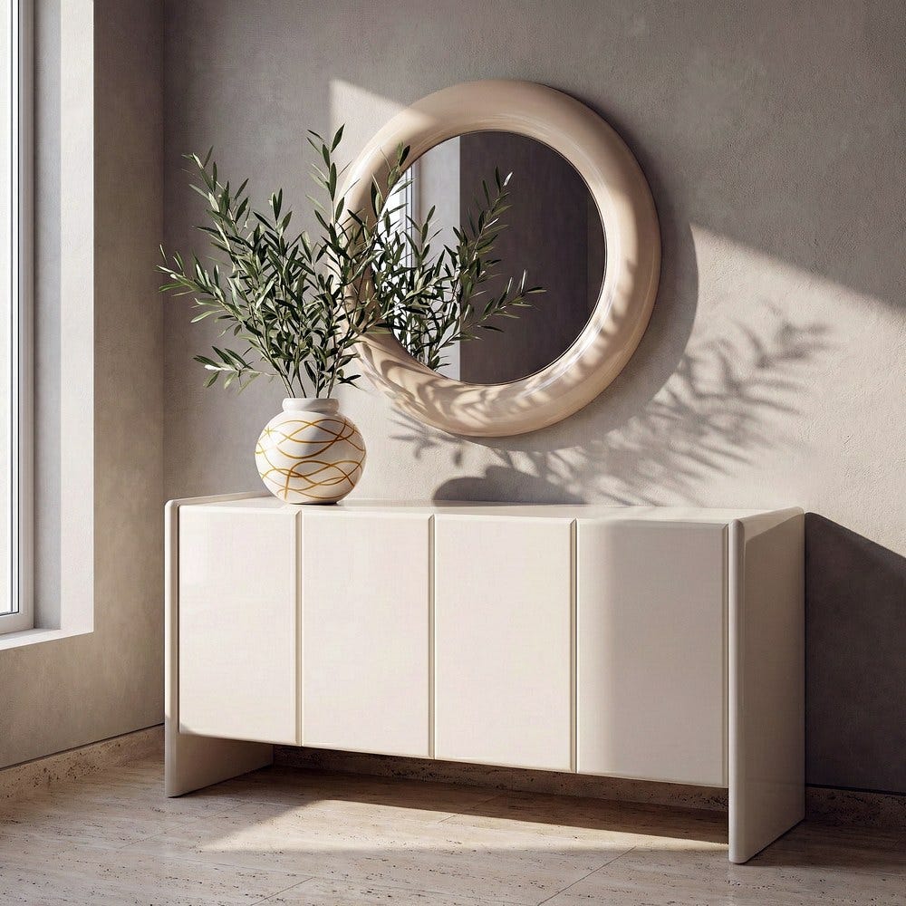 Buffet Laqué Crème Plateau Marbre 4 Portes Ixia 163cm