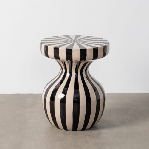 Table d'Appoint Acier Rayures Blanc Noir Ixia 38x38x47cm