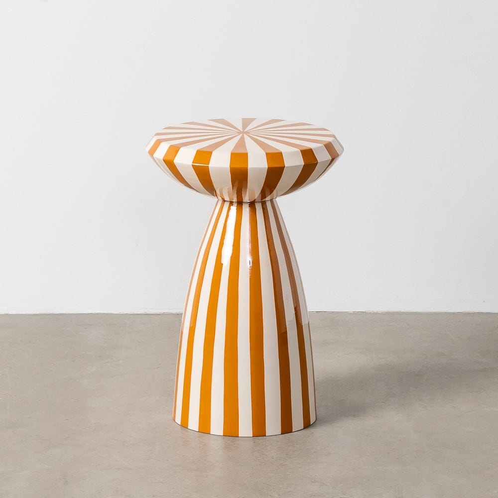 Table d'Appoint Acier Rayures Moutarde Blanc Ixia 33x33x48cm