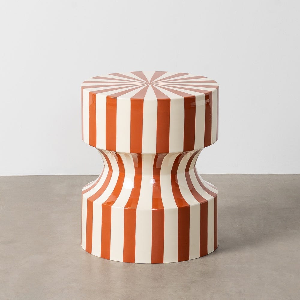 Table d'Appoint Acier Rayures Terracotta Blanc Ixia 38x38x45.5cm
