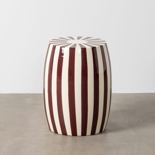 Table d'Appoint Acier Rayures Bordeaux Blanc Ixia 35x35x46cm