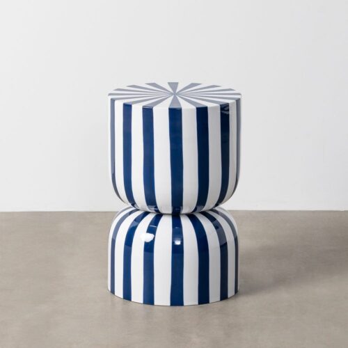 Table d'Appoint Acier Rayures Bleu Électrique Blanc Ixia 32x32x47cm