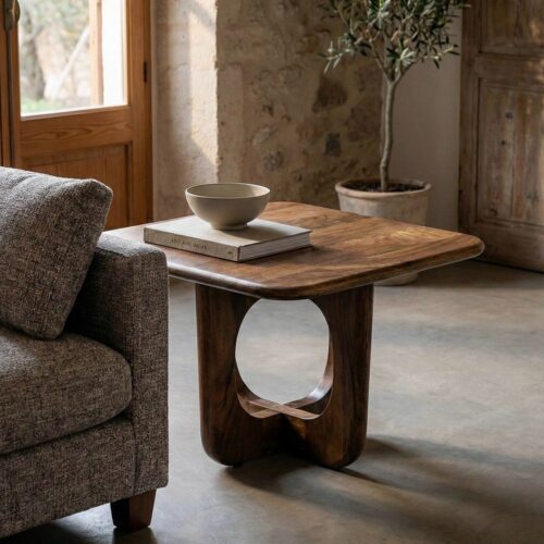 Table Basse Carrée Bois de Manguier Foncé Ixia 60x60cm