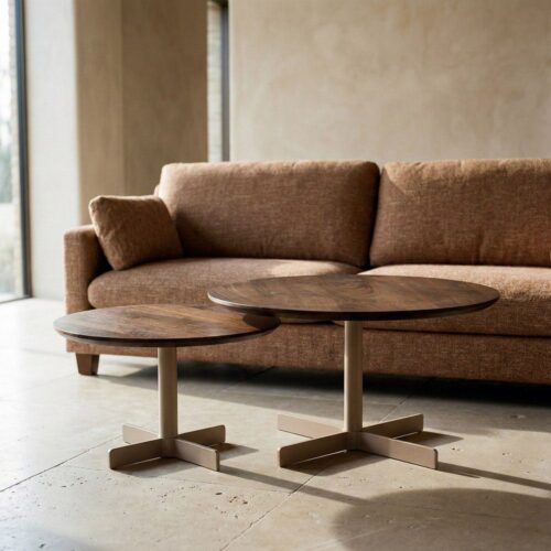 Set 2 Tables Basses Fer Brun Plateau Beige Ixia