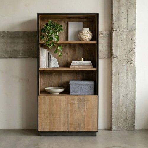 Étagère Bibliothèque Bois de Manguier Fer Collection Ohio Ixia 90x180cm