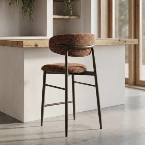 Tabouret Tissu Couleur Tuile Pieds Marron Foncé Ixia H65cm