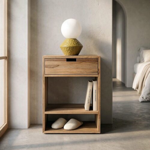 Chevet Bois de Teck Naturel 1 Tiroir Ixia 45x30x60cm