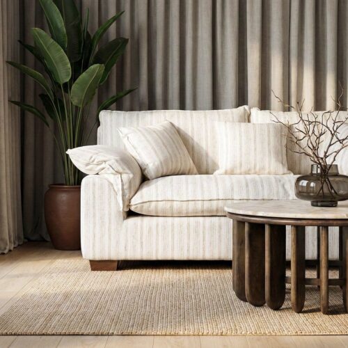 Canapé 2 Places Tissu Rayures Crème Ixia 178cm