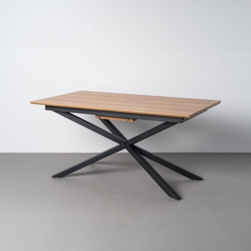 Table Extensible Bois Naturel Pieds Croisés Métal Noir Ixia 160-200cm