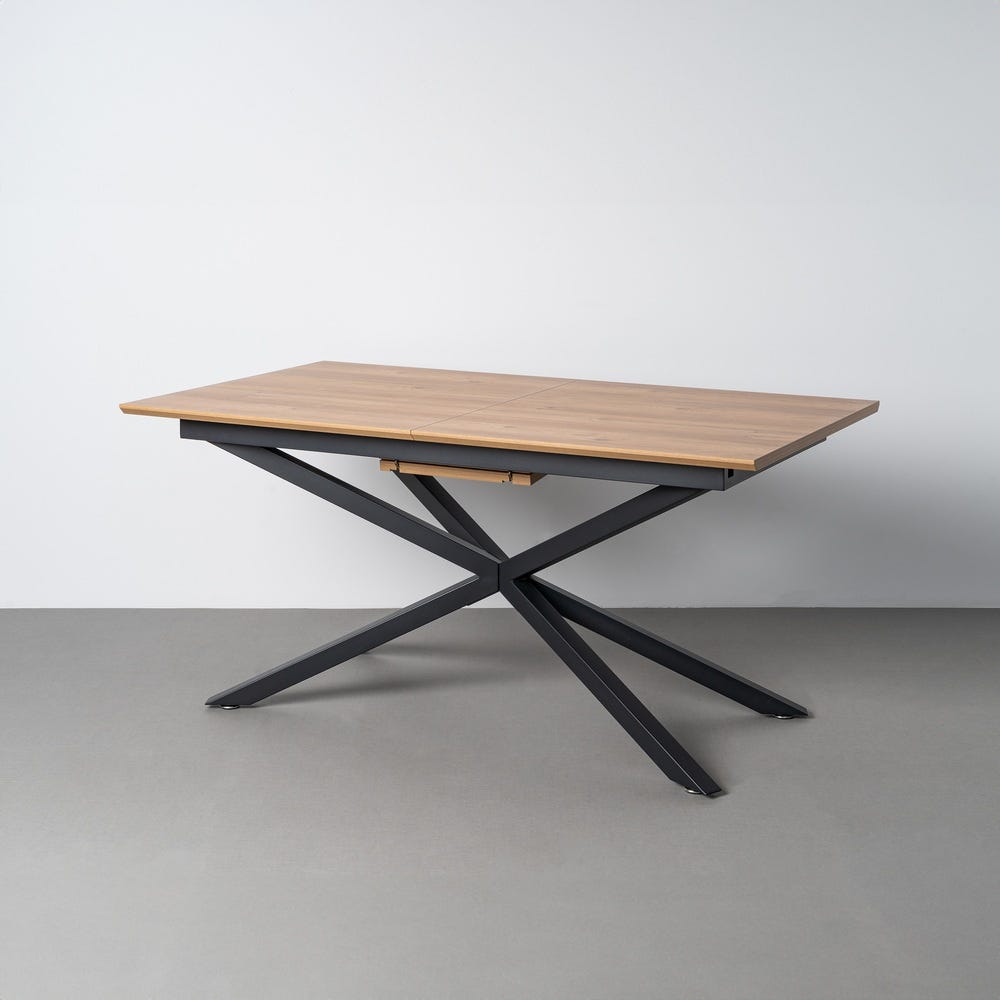 Table Extensible Bois Naturel Pieds Croisés Métal Noir Ixia 160-200cm