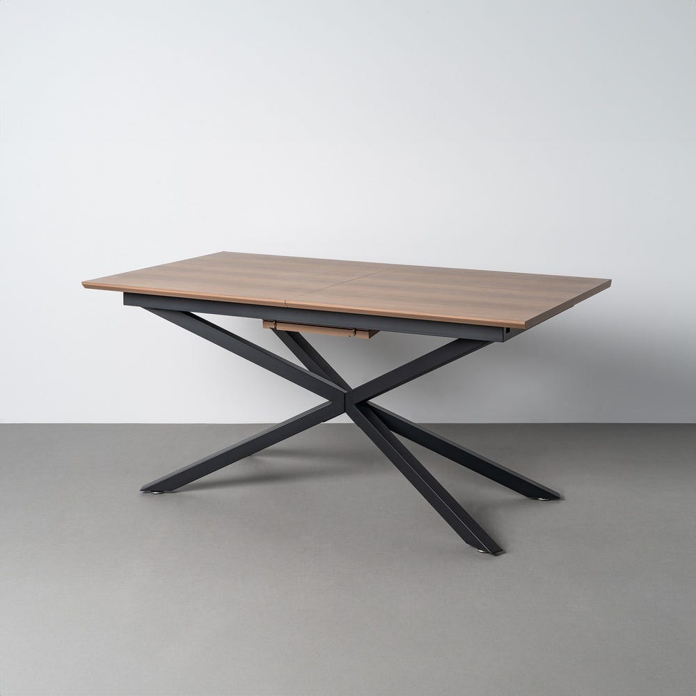 Table Extensible Bois Marron Pieds Croisés Métal Noir Ixia 160-200cm