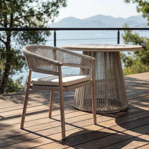 Chaise Jardin Rotin Acier Coussin Empilable Ixia 57x58x77cm