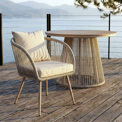 Lot 4 Chaises Jardin Accoudoirs Arrondis Coussin Rotin Acier Ixia 66x65x80cm