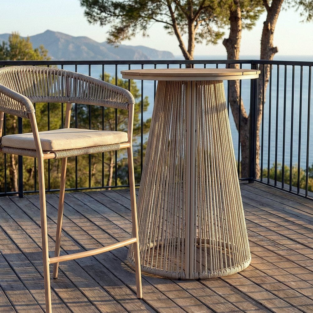 Table Haute Jardin Polywood Rotin Ixia 70x70x100cm