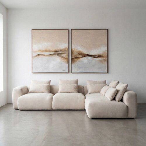 Grand Canapé d'Angle Droit Crème 97% Polyester Lin Ixia 307x202x81cm