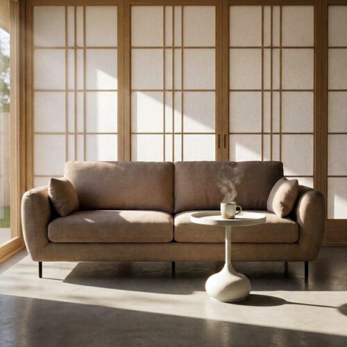 Canapé 3 Places Tissu Marron Clair 97% Polyester Lin Ixia 229cm