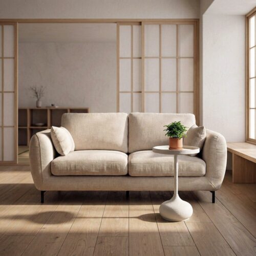 Canapé 2 Places Tissu Crème 97% Polyester Lin Ixia 189x92x88cm