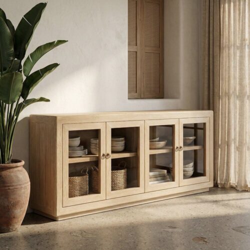 Buffet Vitré Bois d'Orme 4 Portes Ixia 200cm