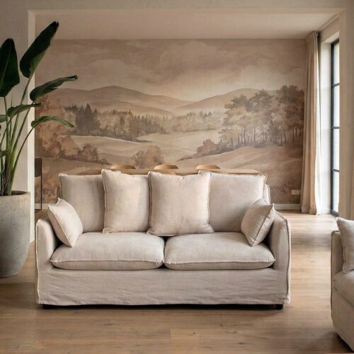 Canapé 2 Places Beige Polyester Lin Ixia 158x102x77cm