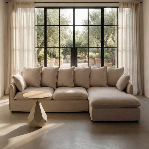 Canapé d'Angle Droit Beige Polyester Lin Ixia 252x158x84cm