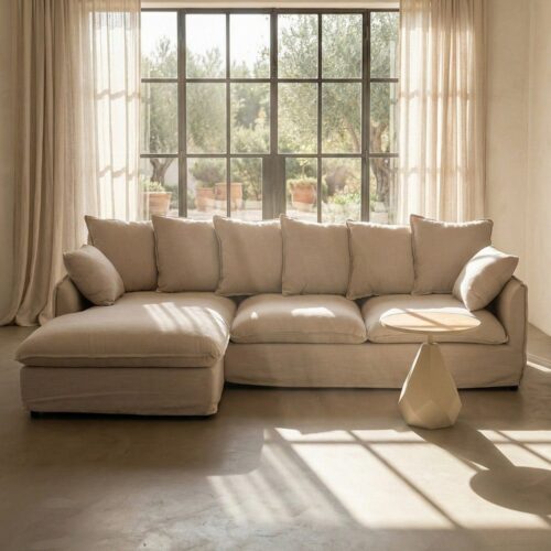 Canapé d'Angle Gauche Beige Polyester Lin Ixia 252x158x84cm