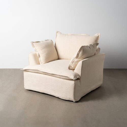 Fauteuil Salon 20% Lin 80% Coton Beige Ixia 115x109x97cm