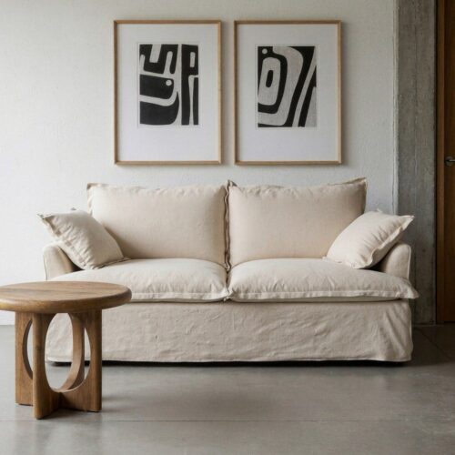 Canapé 2 Places 20% Lin 80% Coton Beige Ixia 200x109x90cm