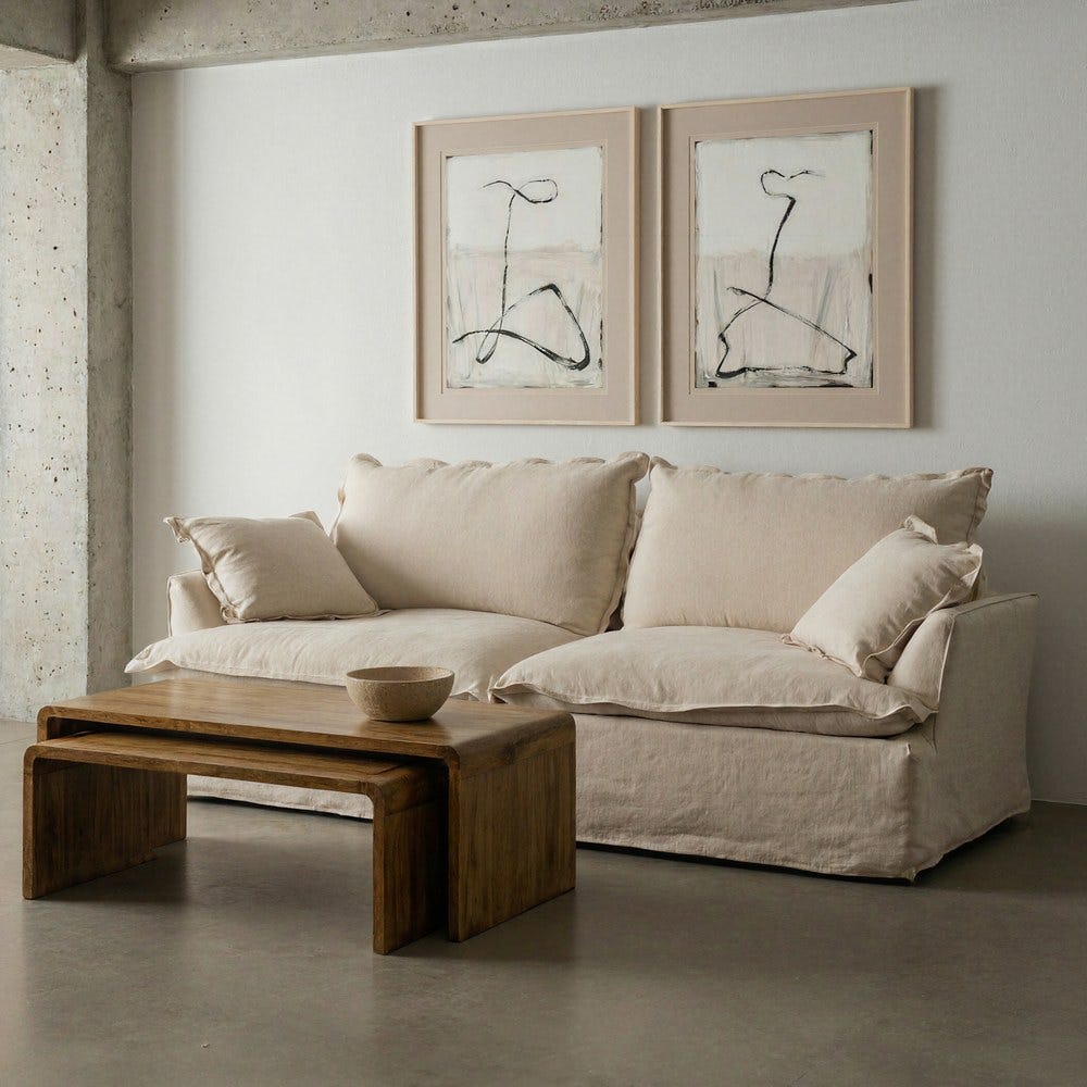 Canapé 3 Places 20% Lin 80% Coton Beige Ixia 230x109x90cm