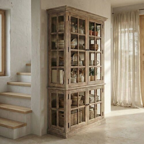 Vitrine Vaisselier Bois de Pin Ixia 120x195cm