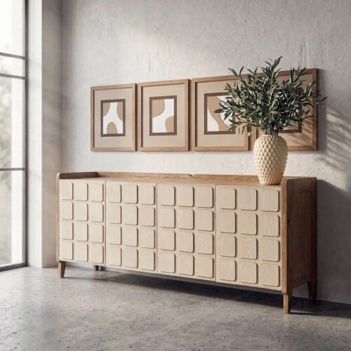 Buffet Bois Recyclé Marron Beige 4 Portes Ixia 180cm