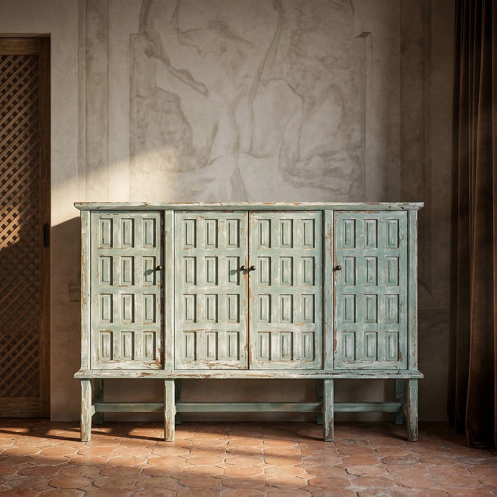 Buffet Bois Recyclé Vert 4 Portes Ixia 160cm