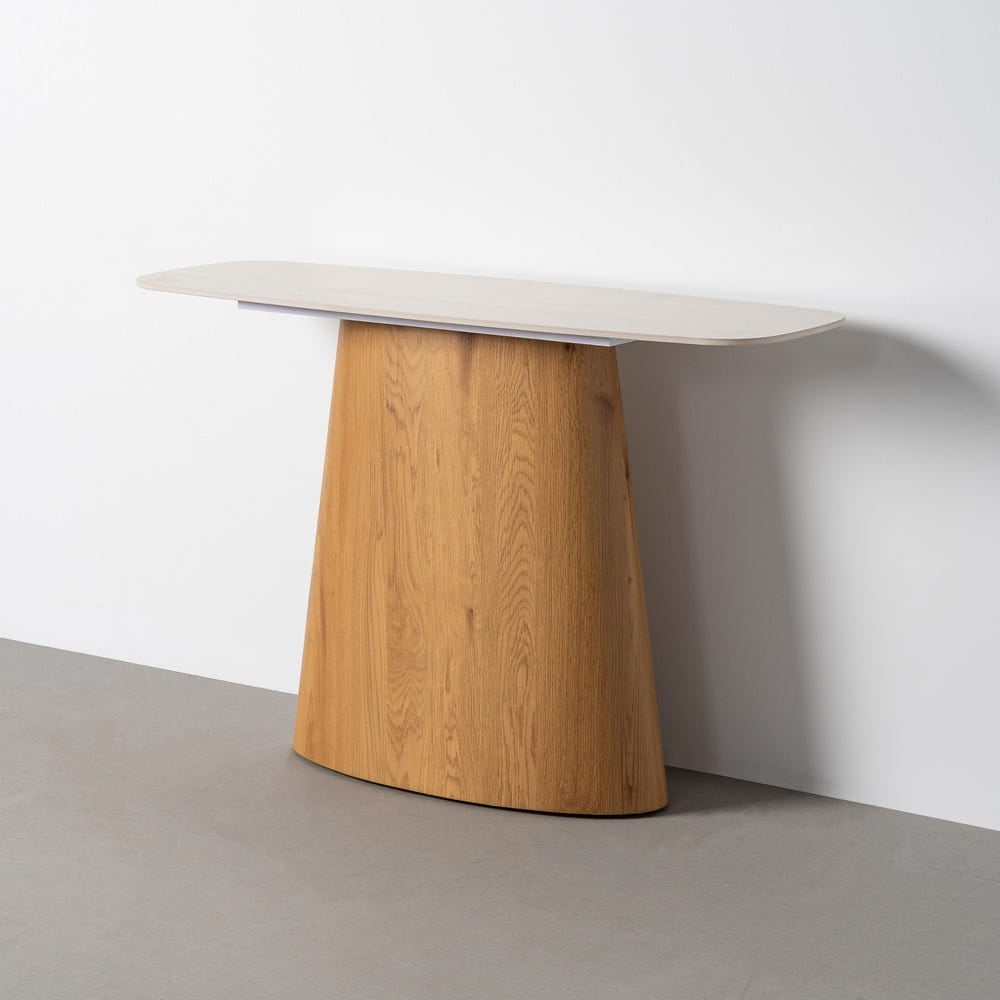 Console Entrée Pierre Frittée Beige Pied Bois Ixia 120x40x77cm