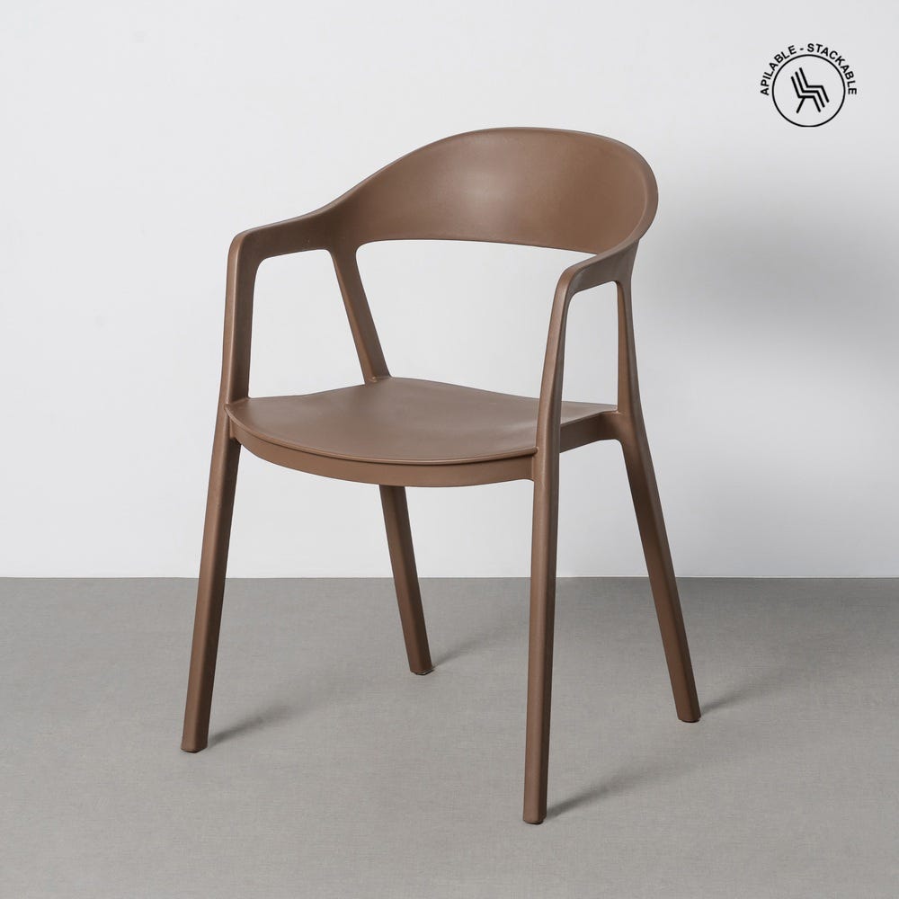 Lot 2 Fauteuils Jardin Accoudoirs Polypropylène Marron Ixia 52x52x80cm